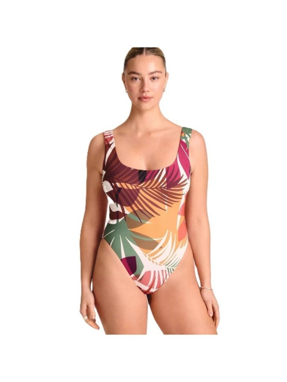 Vitamin A Dark Multicolor Palm Print Scoop Neck 1 Pc Swimsuit